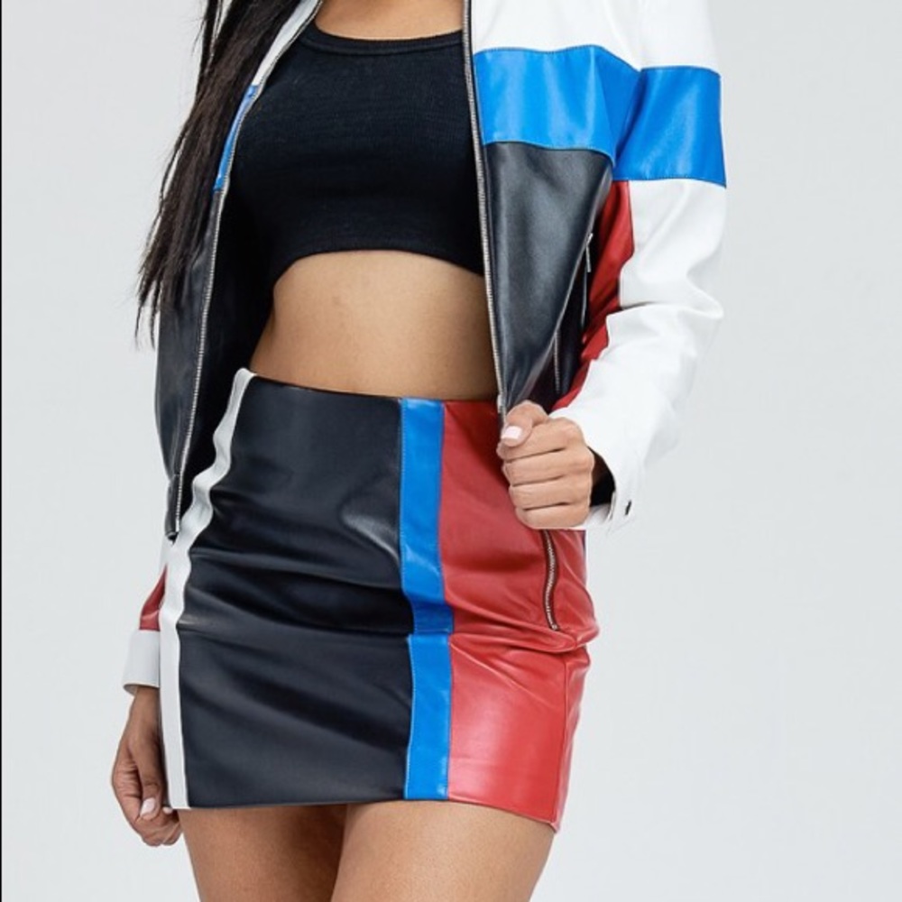 Color block pleather skirt
